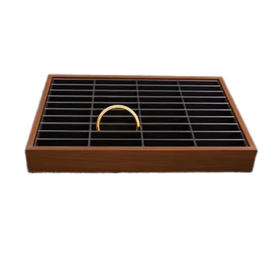 Luxury Custom Empty Walnut Wood Grain PU Leather Empty Bangle Tray with 40 Slots for Jewelry Packaging & Display