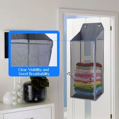 Foldable Household Hanging Storage Bag Mesh Organizer for Handbag and Clothing Dust Cover for Wardrobe Closet