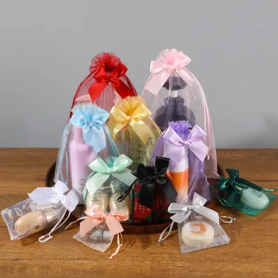 Custom PVC Mesh Organza Bags Mini Size Custom Logo Jewelry Pouch Drawstring Gift for Wedding Party Bag