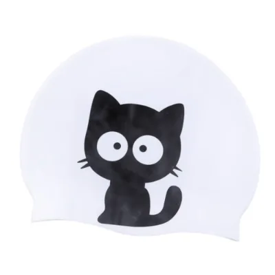 Dog Black and White Color Printing Silicone Swimming Cap