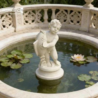 Precast Stone Baroque Bust Statue for European Hotel Lobby Art Style Sandstone Garden Decor Eros