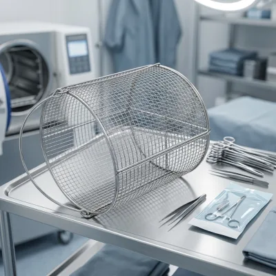 304 Stainless Steel Perforated Mesh Basket for Lab/Operating Room Corrosion-Resistant DIY Size Handle