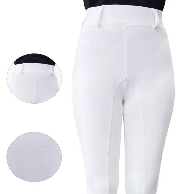 White Equestrian Dropship Women Crescent Shaped High Waist Equestrian Breeches 4-Way Stretch Breathable Horse Riding Pants
