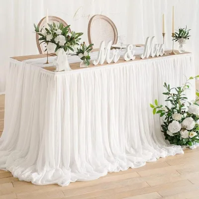 Hotel Wedding Party Dessert Table Runner Tulle Ruffled Skirt Chiffon Fabric Birthday Table Wrap