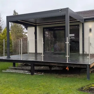 Premium Bioclimatic Aluminum Pergola with LED Lights and Heaters, Modern Garden House Aluminum Gazebo for Luxury Outdoor Living