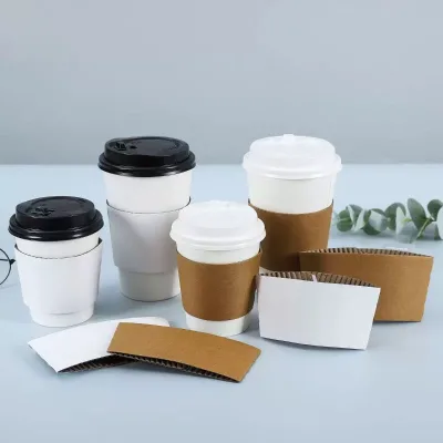 Disposable Biodegradable Eco-Friendly Corrugated Kraft Paper Cup Sleeves for Hot Coffee Tea-Insulated Takeaway Beverage Cups
