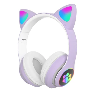 Best Selling Christmas Gift BT Headphone STN28 Cat Ears Wearing Light LED Macaron Colors Wireless Headphone