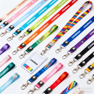 High Quality Eco-friendly Polyester Lanyard Woven Sunflower Design Custom Printed Pantone Color ID Badge Holder Locking Pin
