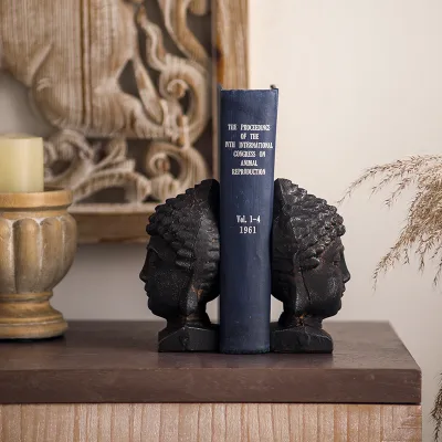 Religion Decorative Bookend Buddha Head Metal Black Book Stand Bookend Book Holder for Office Home Class Room and Library