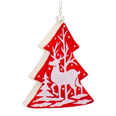 Deer and Tree Ornament Glass,Christmas Decoration Ornaments Outdoor Indoor Mini Tree Decoration Eco-friendly