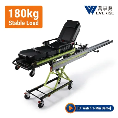 EVERISE WSX-AD-2 Electric Ambulance Stretcher 180kg Capacity Automatic Loading Patient Gurney with 8.6Ah Lithium Battery