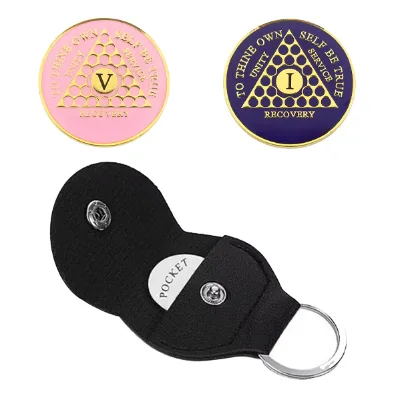 Wholesale Leather Key Chain Souvenir Coin AA Coin Holder Keychain PU Leather Coin Holder Keychain