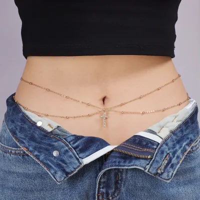 Double-Layer Stainless Steel Waist Chain Minimalist Cross Body Chain Sexy Accessory for Beach Vacations and Everyday Midriff-Bar