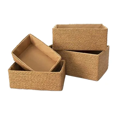 Makeup Closet Bathroom Bedroom Paper Rope Braided Storage Basket Hand Braided Basket Storage Box