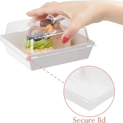 Cake Roll Box Recyclable Square Paperboard Food Box with Handle for Cake Sandwich Pastry Baking-Stamping