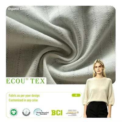 GRS GOTS Certified Organic Cotton Dobby Double Faced Jersey Fabric 140gsm 175cm Breathable Moisture Wicking Wholesale