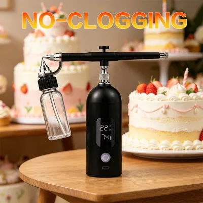 Professional Grade Rechargeable Gravity Feed Clog-Free High Power Airbrush for Cake Decorating & Food Art Kit with LED Display