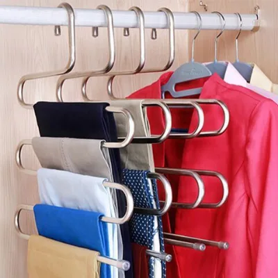 Stainless Steel Multi-functional Hanging Rack for Storing Scarves Towels and Pants with Five Layers for Anti-slip Function