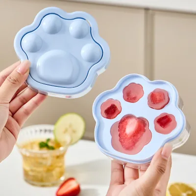 Creative Cute Cat Paw Mold Home DIY Ice Cube Tray with Lid Reusable Plastic Molds for Ice Cream Making Tool