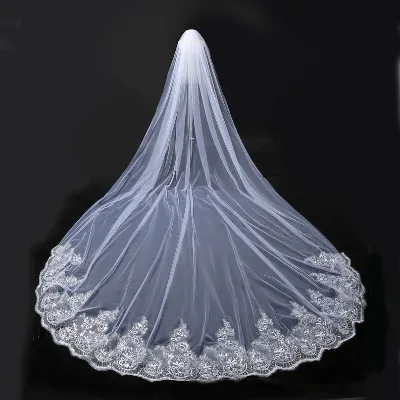 Mix Style Bride Long Veils Wedding Cathedral Tulle Veil off White Simple Bridal Long Veil Lace