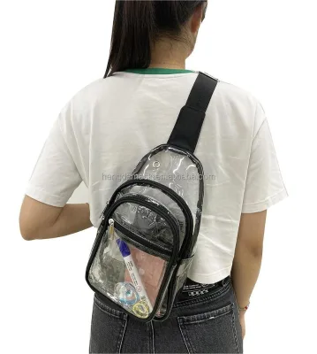 2025 School Student Boys and Girls PVC Funny Back Portable Clear Cross-body Chest Bag With Zipper and Shoulder Strap