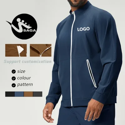 New OEM Custom Eco-friendly Recycled Contrast Color Regular Fit Athletic Breathable Training Men Jackets for Workout Fitness Gym