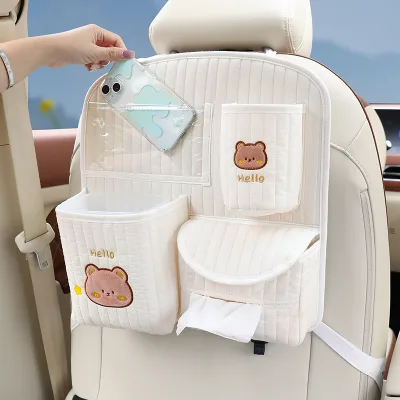 Car Seat Back Cartoon Bear Pack Bag Hanging Organizer Collector Storage Box Car Interior Accessories Cute Toy Storage