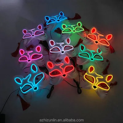 Halloween PVC LED Neon EL Wire Multi-color Quick Flash Fox Mask Cosplay Luminous Party Dance Accessories