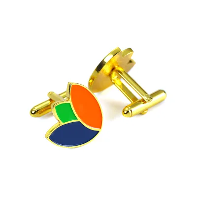 Hesank Factory Fashion Men's Cufflinks Suit Shirts High Quality Gold Plating Metal Brass Soft Enamel logo Custom Cuff Links