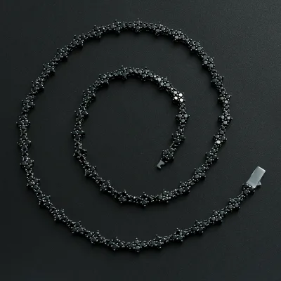 Premium Plum Blossom Tennis Chain Necklace Black Zirconia Flower Shaped Hip Hop Chain Secure Spring Clasp Wholesale