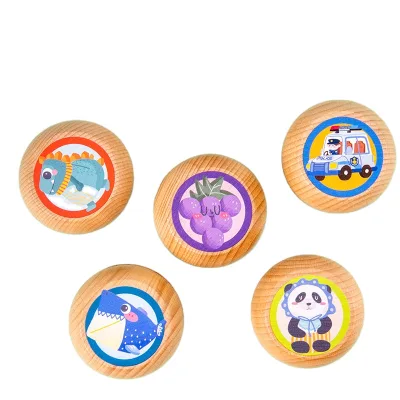 Educational Toy Beech Wood Natural Color Toys Cartoon Animal Patterns Swing Yo-yo Kindergarten Toys