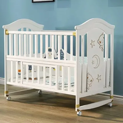 Factory Price White Color Pine Wood Baby Sleeping Bed Newborn Baby Bed