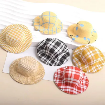 Mini Plaid Bead Caps Top Hat Decorative Pet Toy Small Craft Fascinator Flower Art DIY Accessory for Dolls and Costumes