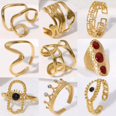 Stainless Steel Ring, Open-ended, Non-fading, 18K Gold-plated, Unique Design, Simple and Versatile Titanium Steel Ring