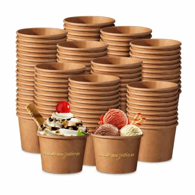 Multi-Size Kraft Paper Dessert Cups, Disposable Grease-Resistant Recyclable Ice Cream Cups, Freezer-Safe Food Containers