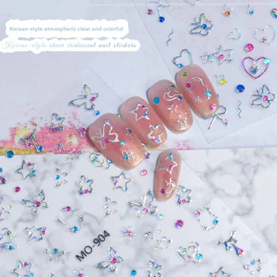 Korean-style Ethereal Translucent Holographic Ultra-thin Iridescent Heart for Face Nail Stickers Scattered Rhinestones