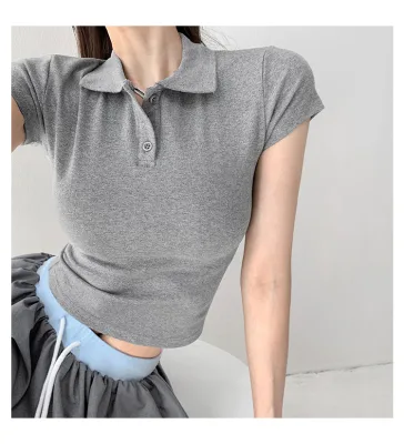 Wholesale Women's Summer Sports T-Shirt With Embroidered Polo Collar Short-Sleeved Casual Knitted Clothing Women Polo Shirt