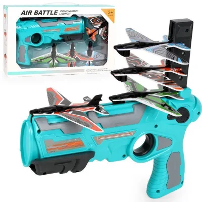 Cross-Border Plastic Toy Wholesale Outdoor Gyro Gliding Model Cross-Border Foam Ejection Glowing Airplane Gun Toy for Boys