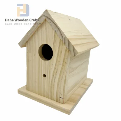 Factory Direct Natural Wood-Colored Solid Wood Birdhouse Button Bird Nest Roof Hangable Bird Breeding Furniture for DIY Painting