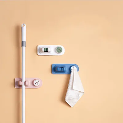 Plastic PP Eco-Friendly Wall Mounted Mop Hook Adhesive Multi-Purpose No-Hole Clip Strong Non-Trace Hook Bathroom Storage Tools