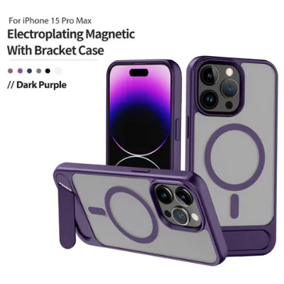 Premium Magnetic Phone Case for iPhone 16 - Frosted Metal Paint, Hidden Stand & Wireless Charging