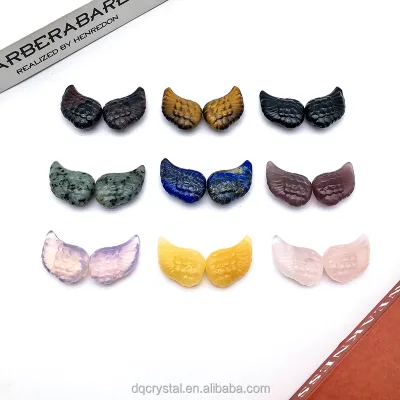 Wholesale Natural Crystal Crafts Obsidian Carved Angel Wings Hand Engraved Mix Material Wing for Home Decoration and Diy Gifts