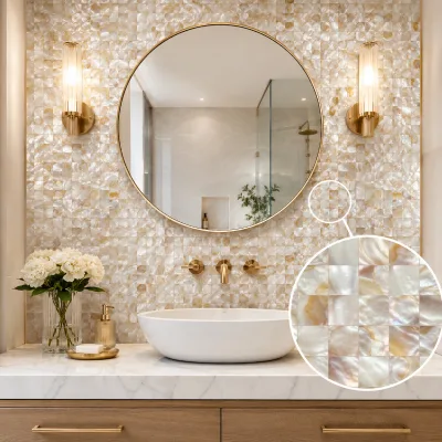 Natural Shell Mosaic Tile for Bathroom Wall, Hotel Lobby & Commercial Decor - Waterproof Mother of Pearl Backsplash