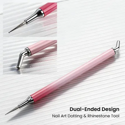 Professional Dual-Head Gradient Metal Handle Double End Nail Art Dotting Pen for Nail Art Drawing Tools