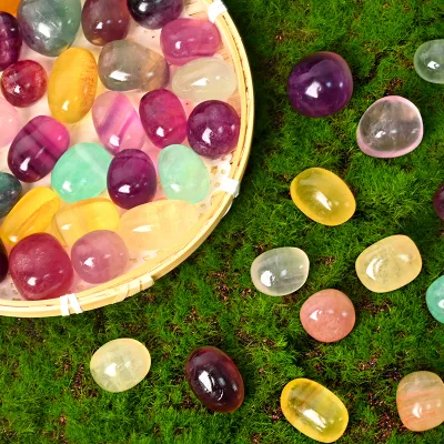 Wholesale Bulk Colorful Crystal Tumble Stone Polished Healing Candy Fluorite Tumbles Stone for Decoration