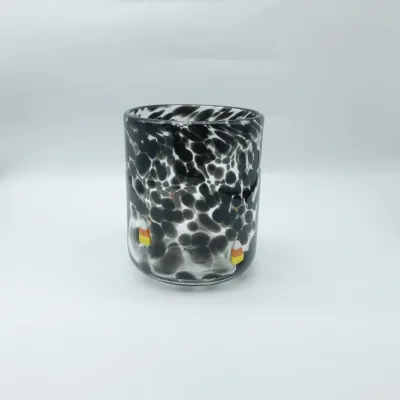 Custom Unique Luxury Handmade Thick Bottom clear Glass Candle Jar with Speckled Glass Decoration
