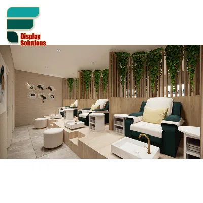 Nail Bar Table Showcase Pink Beauty Table Set Makeup Store Interior Salon Furniture Design