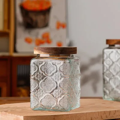 500ml Natural Glass Bottle Glass Food Container Glass Jar with Bamboo Lid for Airtight Kitchen Food Storage