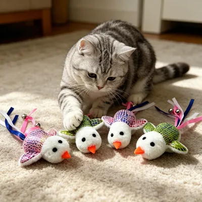 Cartoon Polka-Dot Sequined Bird Cat Toy Sound-Making Bell Tassel-Self-Entertaining Boredom-Busting Polyester Pet Toy Wholesale