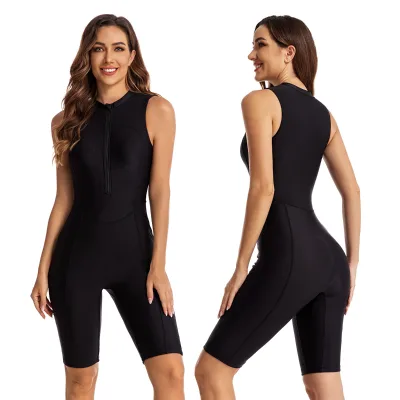 Customization Design in Stock Wholesale Women 1-pc Sleeveless Front Zipper Plain Blank Swimsuit Surfing Suit Anti-UV Swimwear
